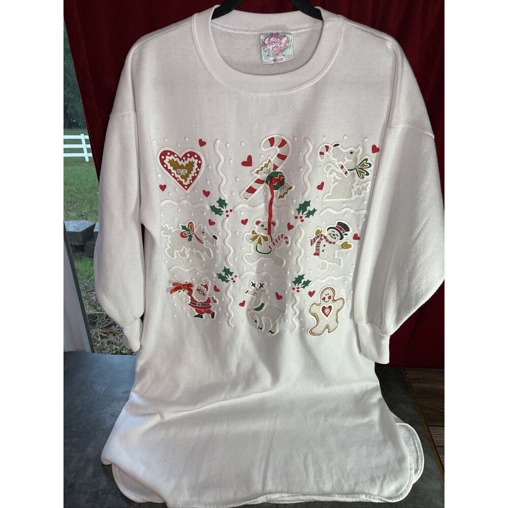 Vintage Women’s Ugly Christmas LONG Sweatshirt Snowman One Size Fits All Pajama